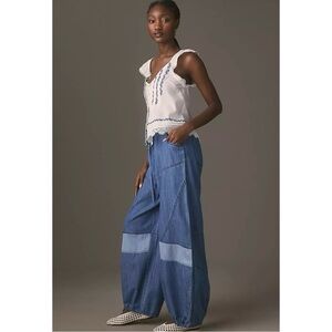 nwt anthropologie pilcro high-rise pieced pull-on jogger jeans xs $128